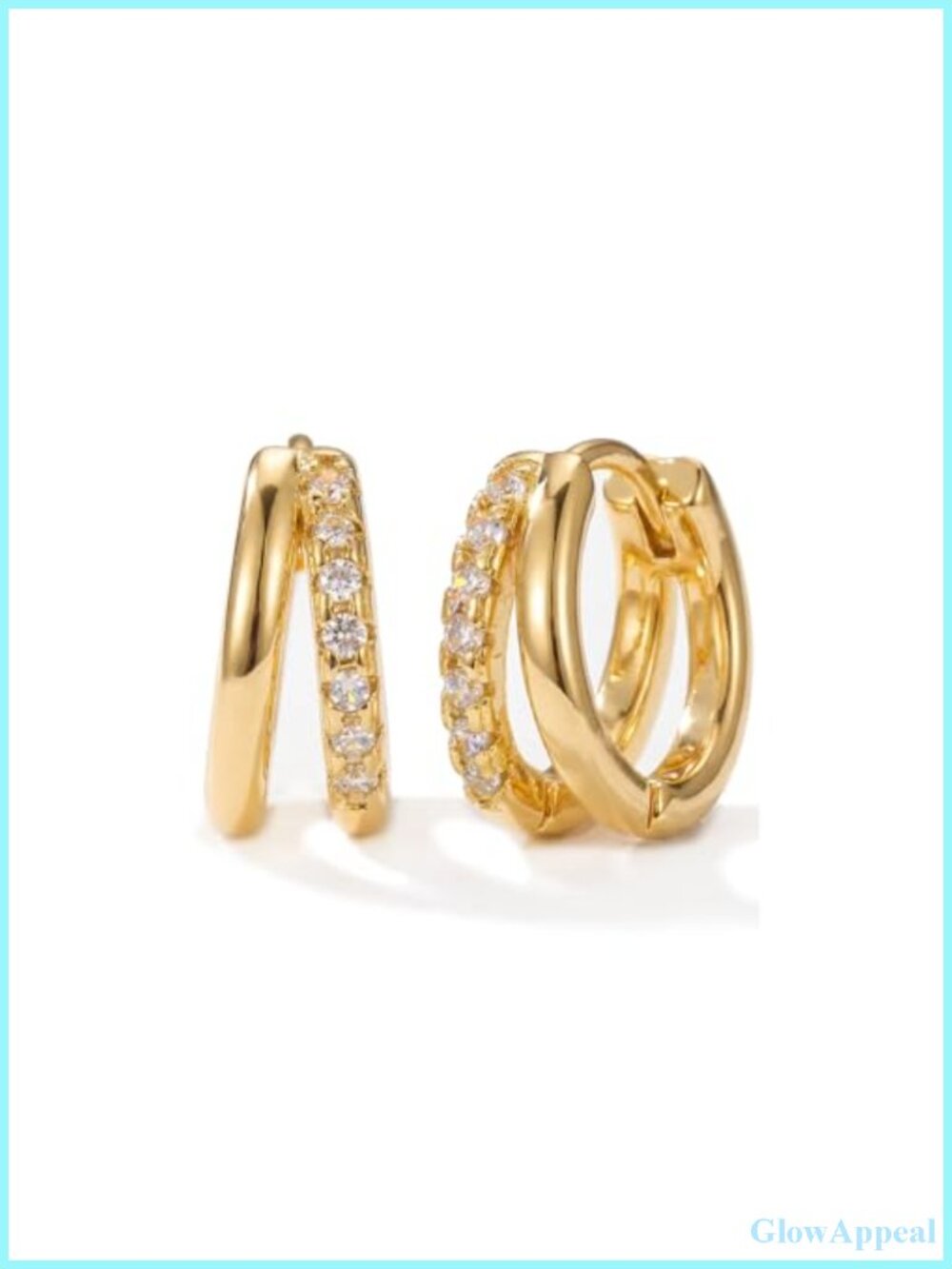 14K Yellow Gold Plated Brass Huggie Hoop Earrings with CZ Pave Duo